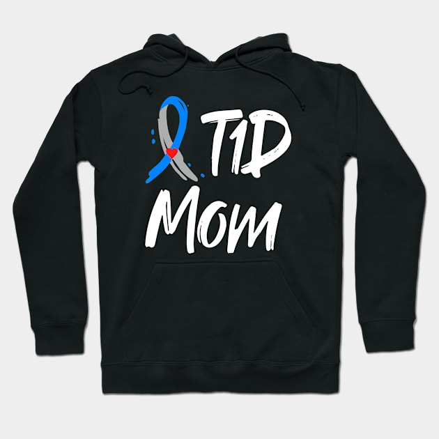 T1D Mom Shirt Type 1 Diabetes Awareness Blue Gray Ribbon Hoodie by mateobarkley67